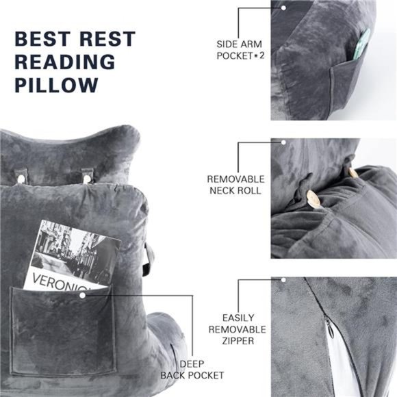 Extra Large 31" Bed Rest Pillow with Detachable Neck Roll & Arms - For Reading - Picture 5 of 7